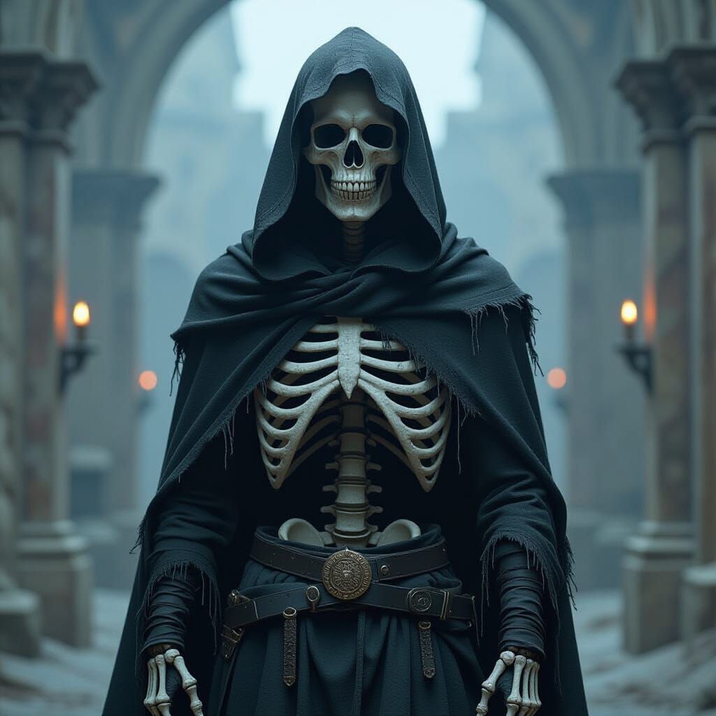 Mystical Gothic Skeleton-Human Figure in Dark Atmosphere