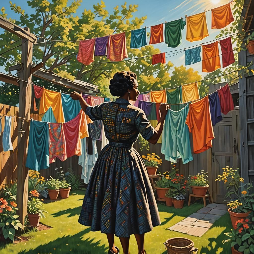 Nostalgic 1950s Backyard Scene with Black Woman