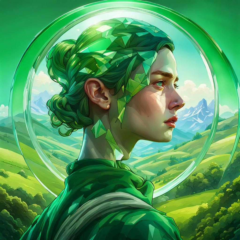 Lush Landscape Reflected in Glass Marble Portrait