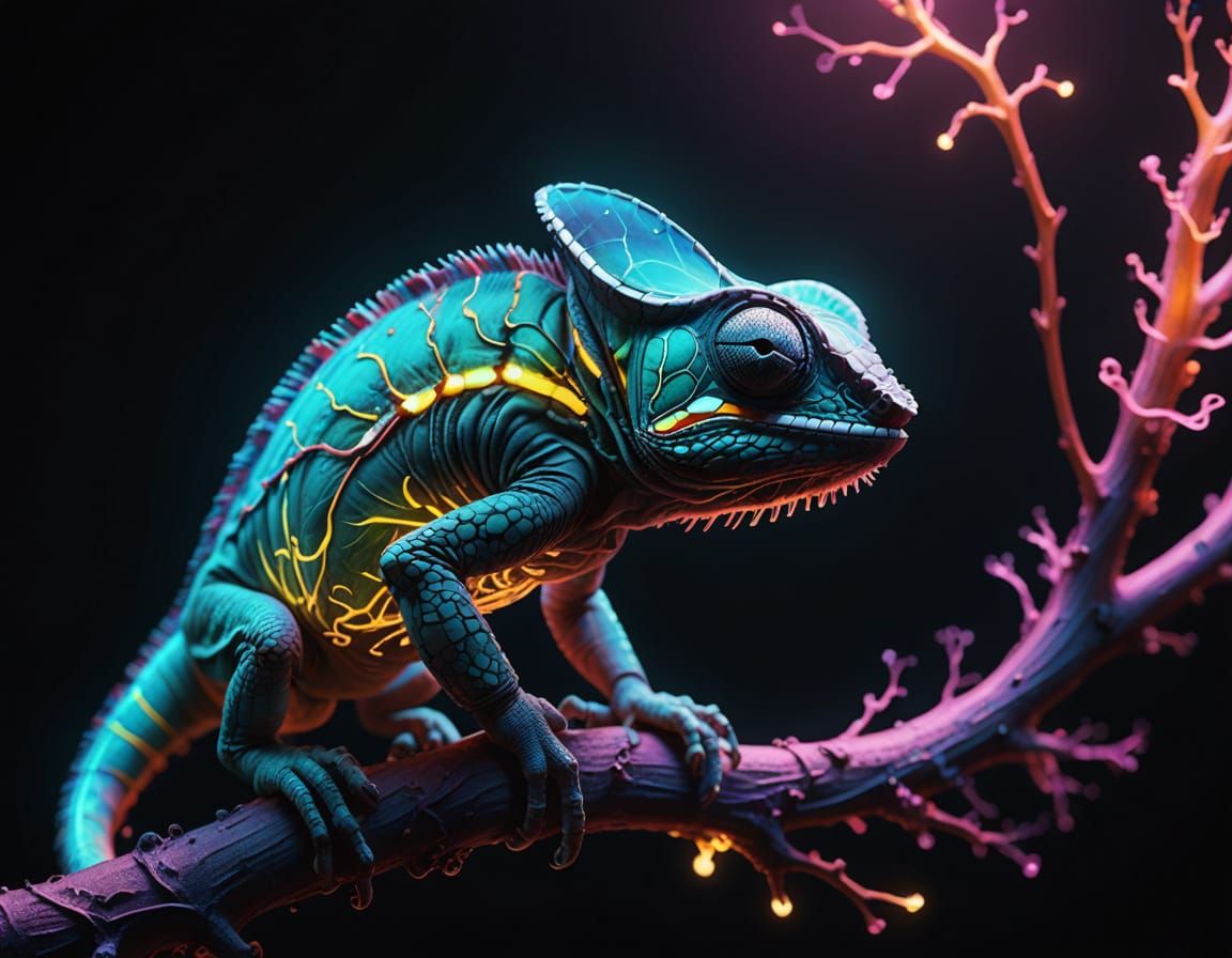 Ethereal Chameleon in Neon Aura