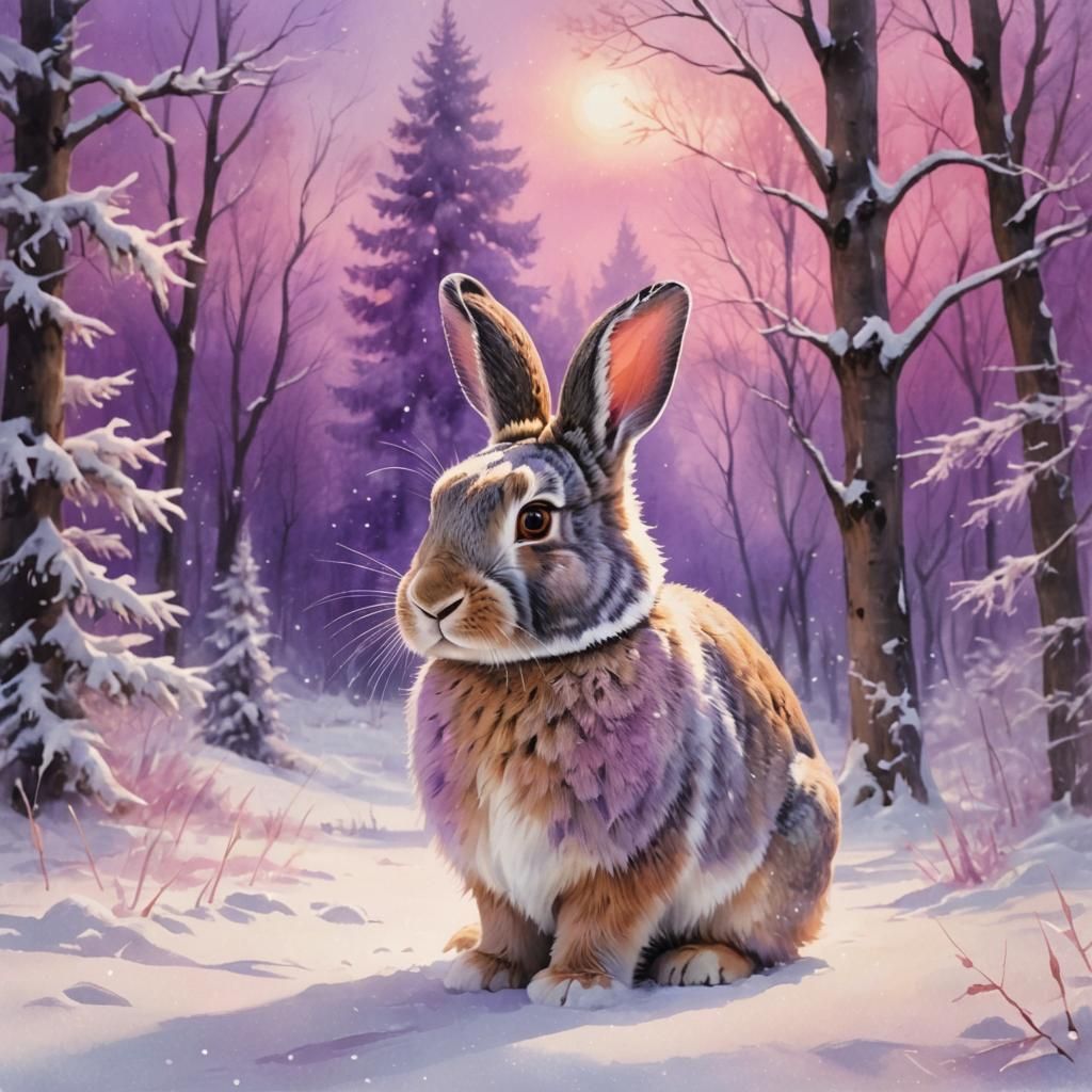 Dreamy Bunny Rabbit in Snowy Field