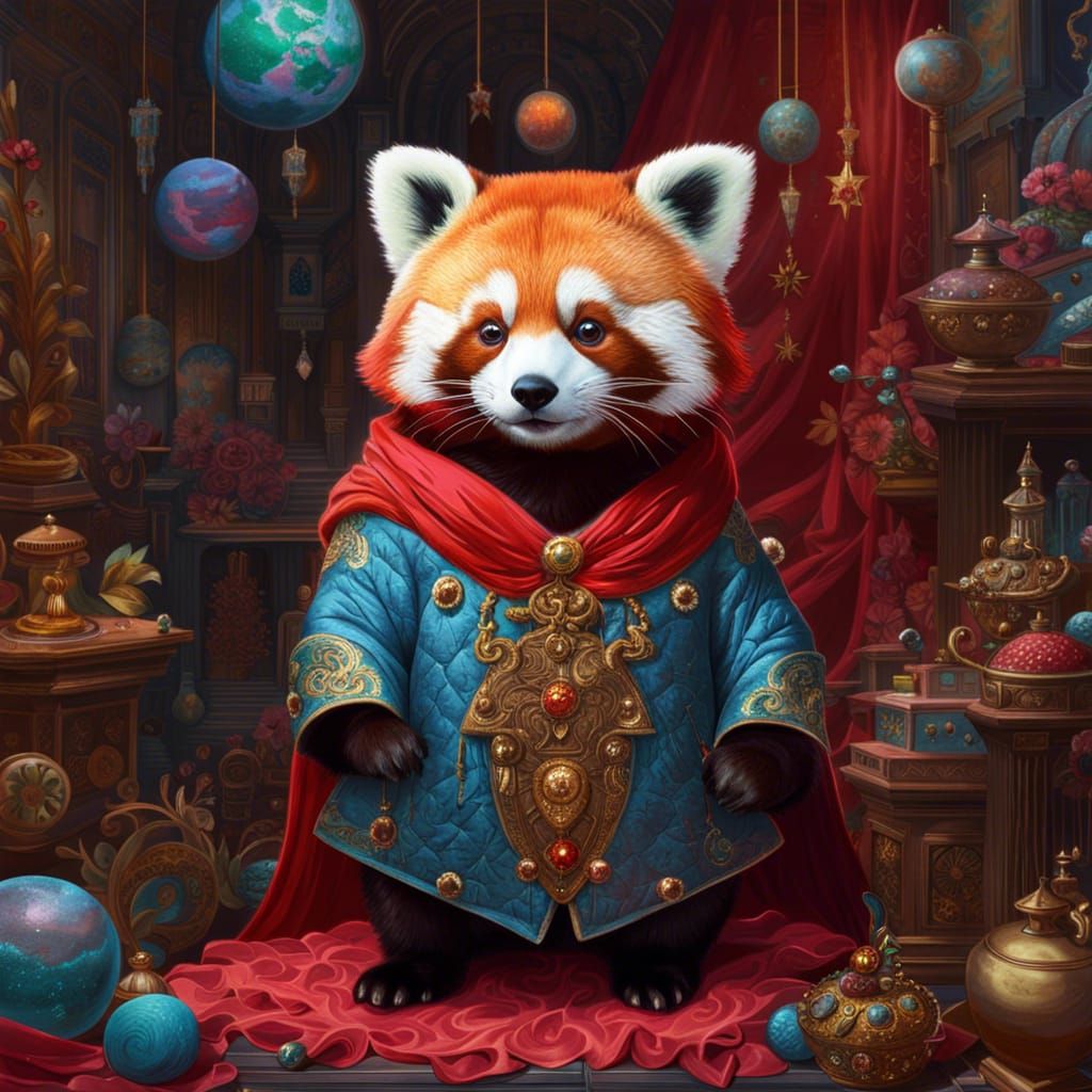 Cosmic Red Panda in Rococo Gothic Style