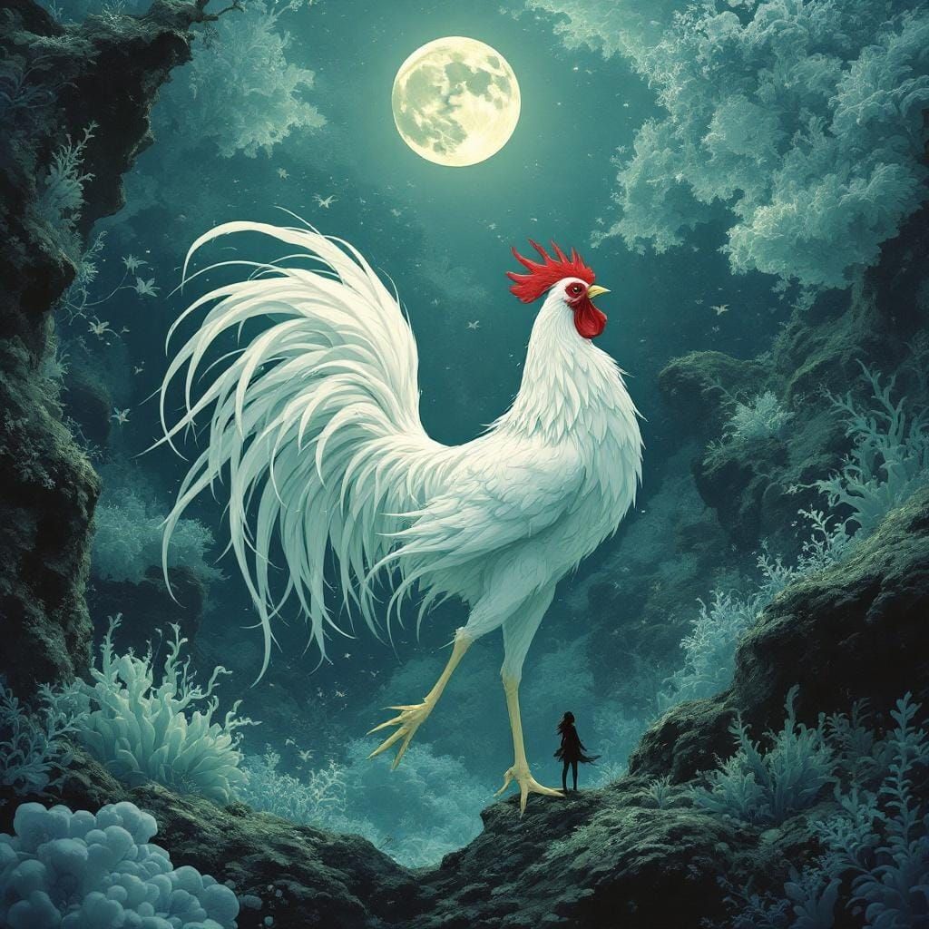 Gothic Rooster in Underwater Dreamscape, Digital Art