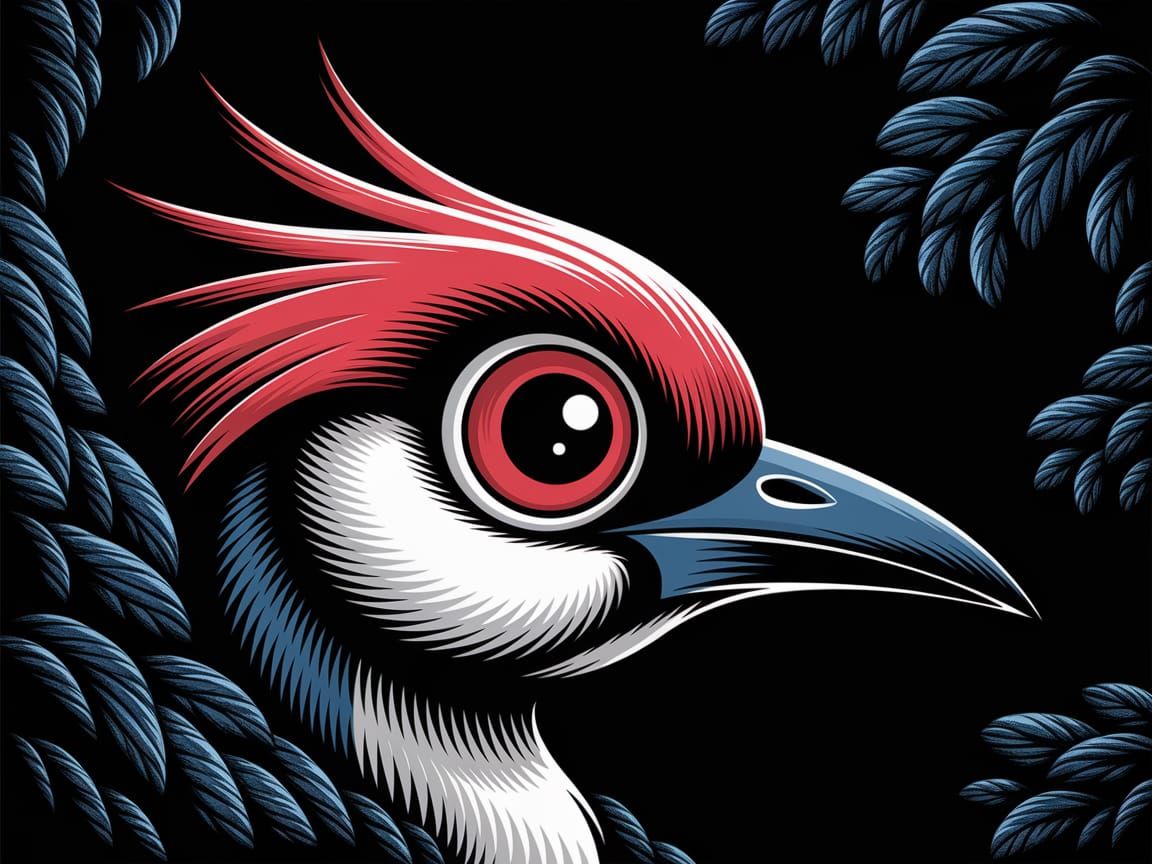 Bird in Dark Foliage with Vibrant Plumage