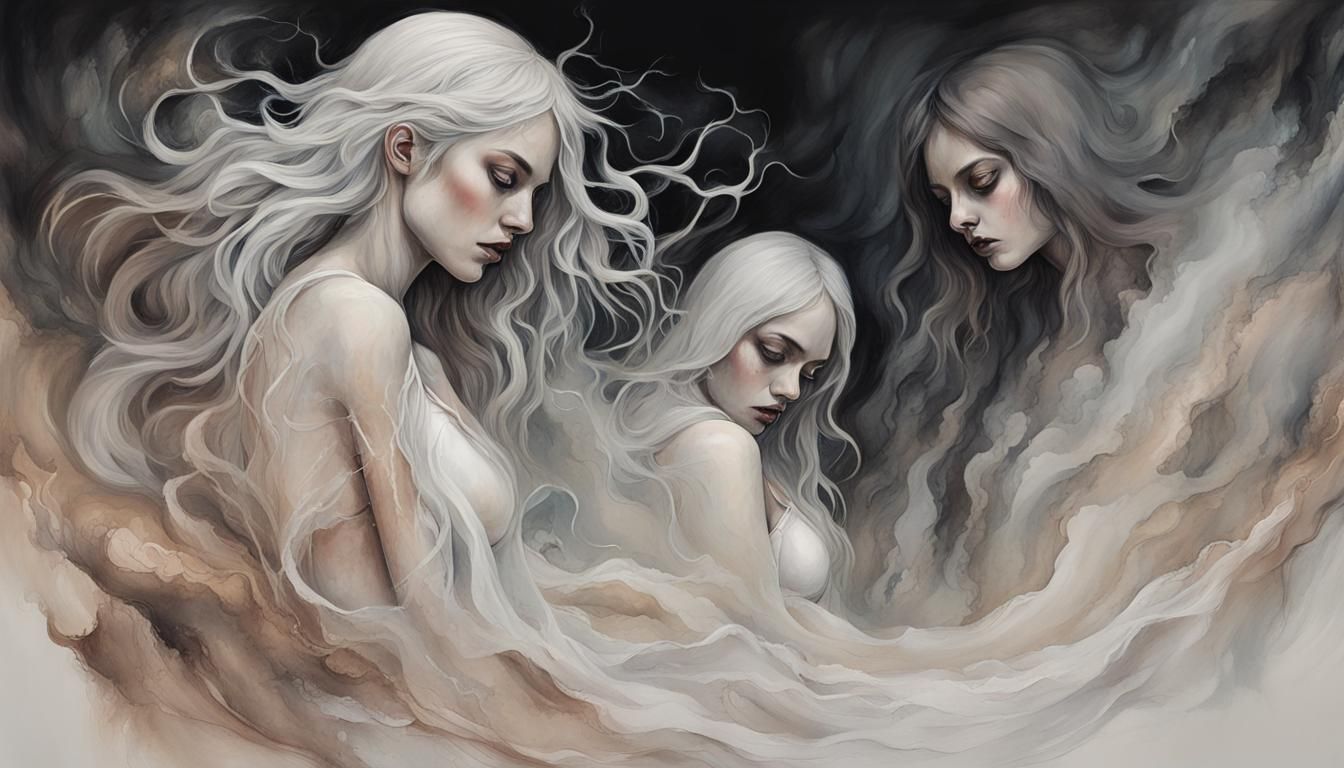 Gothic Illustration of Tragic Female Figures