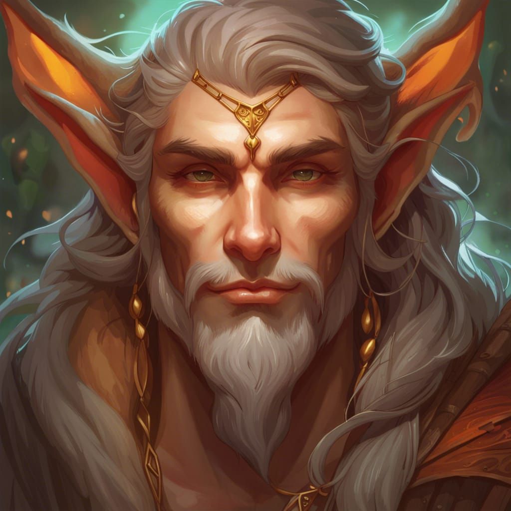 Fantasy Elf Neko Druid Man Portrait in Digital Art