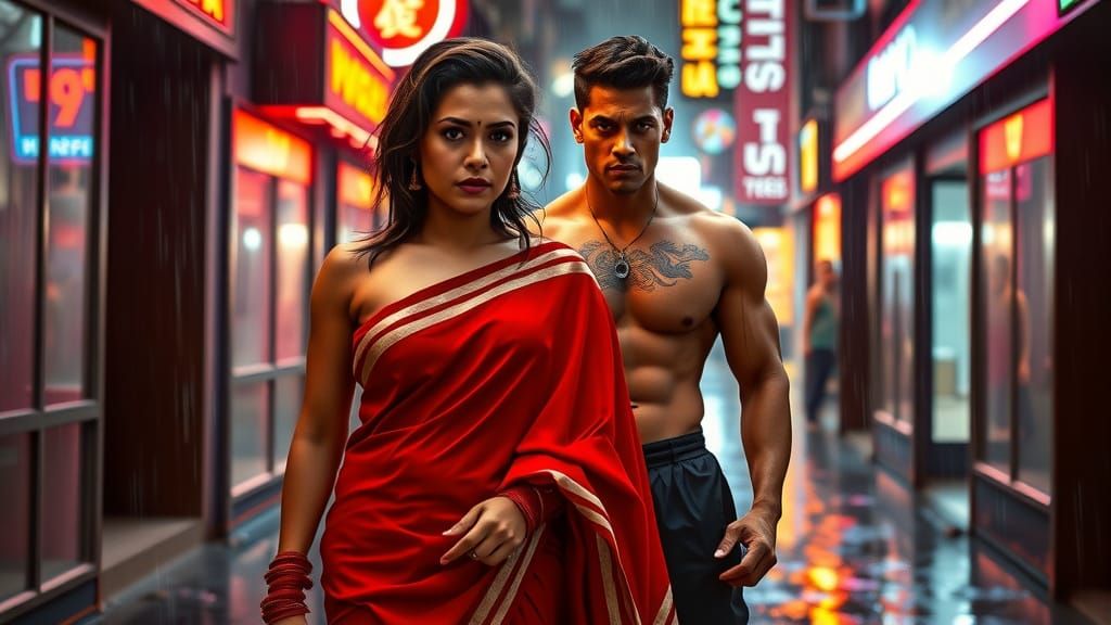 Mysterious Woman in Cyberpunk Alleyway