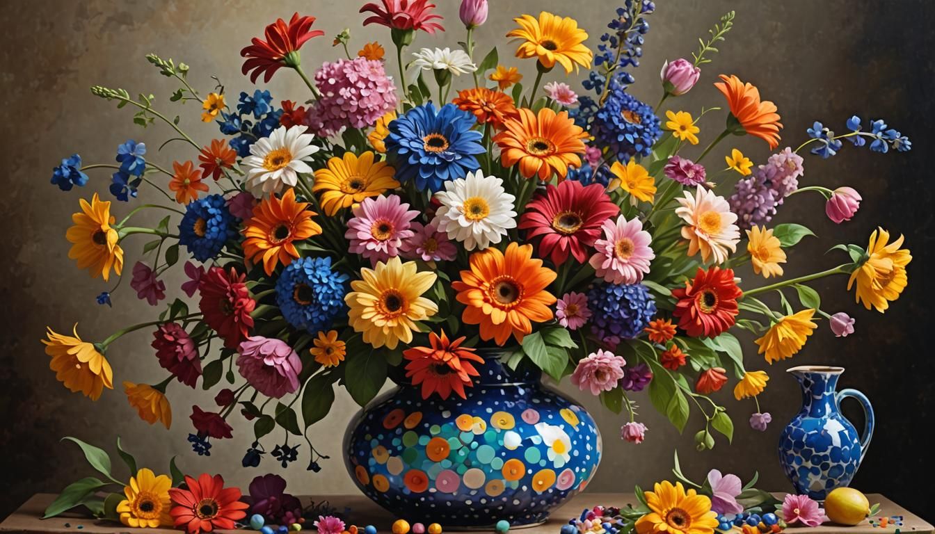 Floral Still Life in Pointillist Style