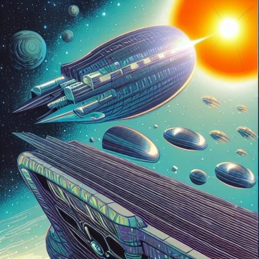 Gigantic Spaceship Hotel in Orbit: Comic Book Art
