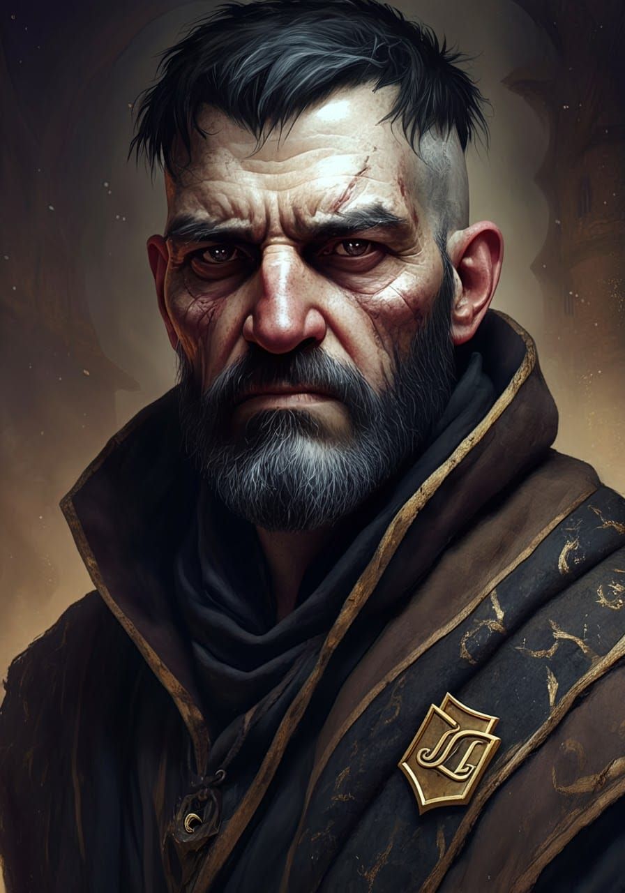 Mystical Merchant Portrait in Gritty Fantasy Style