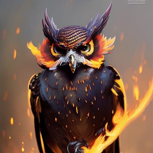 Adorable Fire Owl Digital Art Portrait