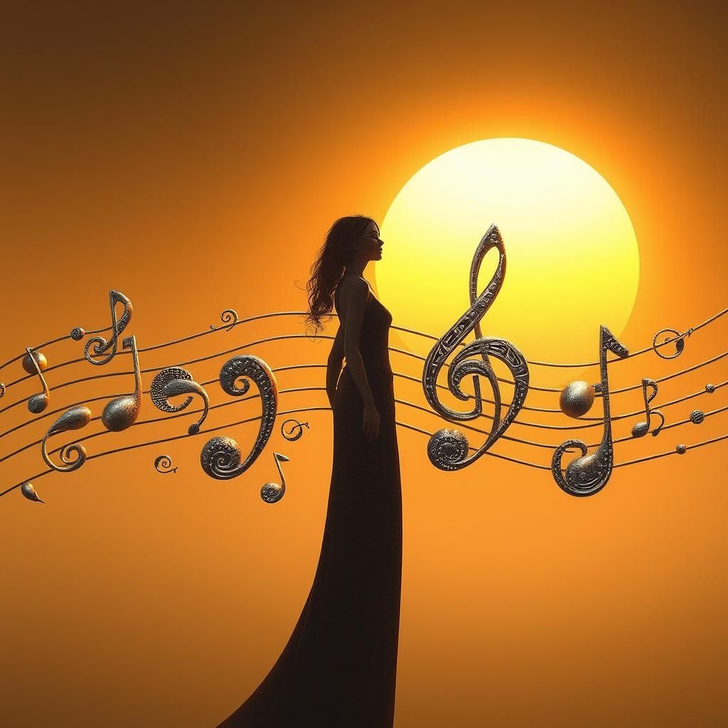 Ethereal Music: Woman in Golden Sunrise Reverie