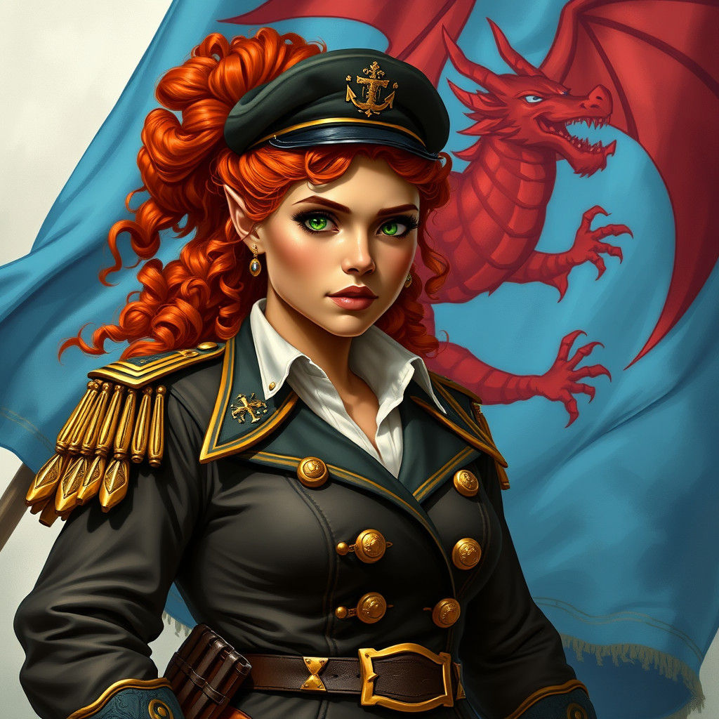 Female Dwarf Captain in Fantasy Naval Uniform