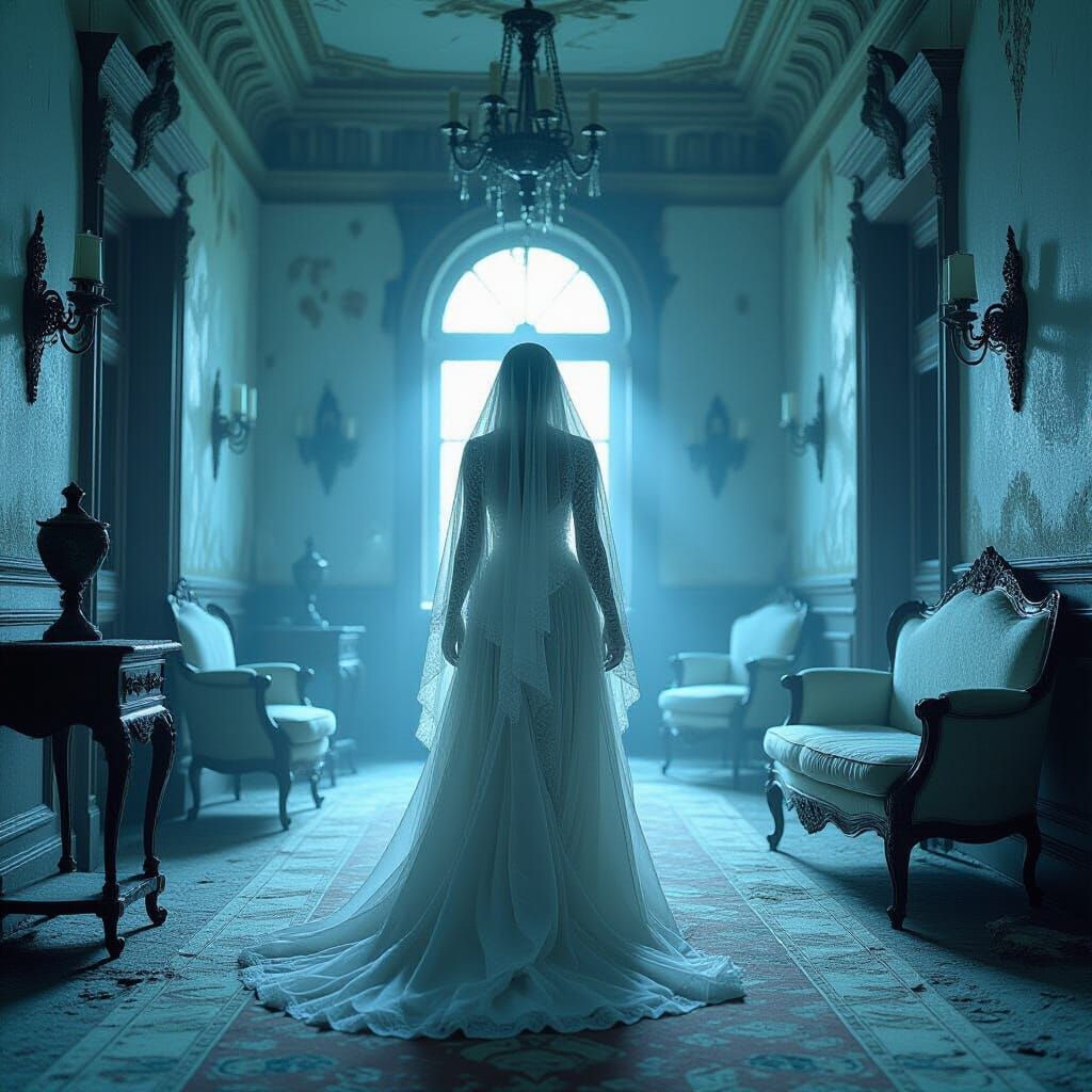 Spectral Figure in Abandoned Victorian Mansion