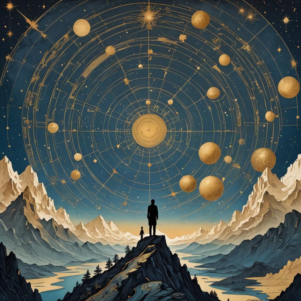 Vintage Star Chart Sky in Dreamlike Landscape