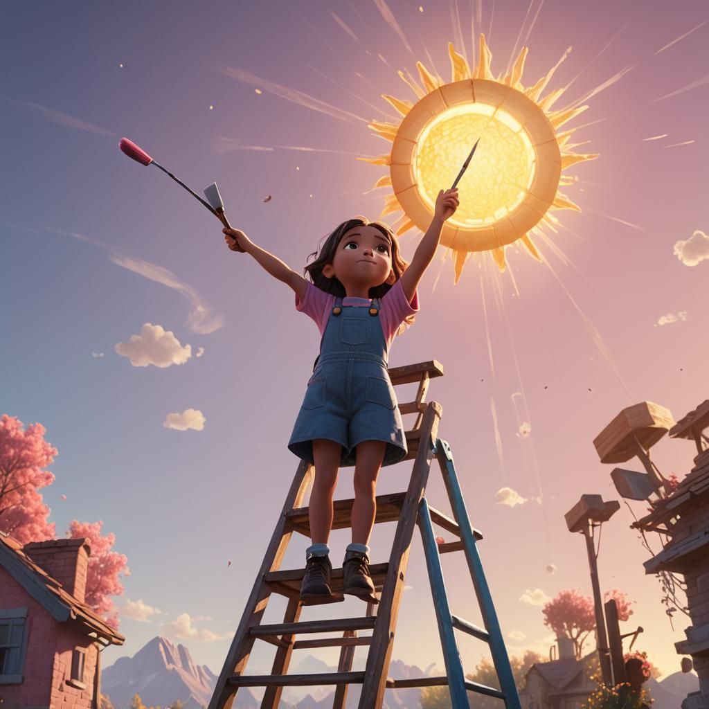 Girl Paints the Sun: 3D Animated Fantasy Scene