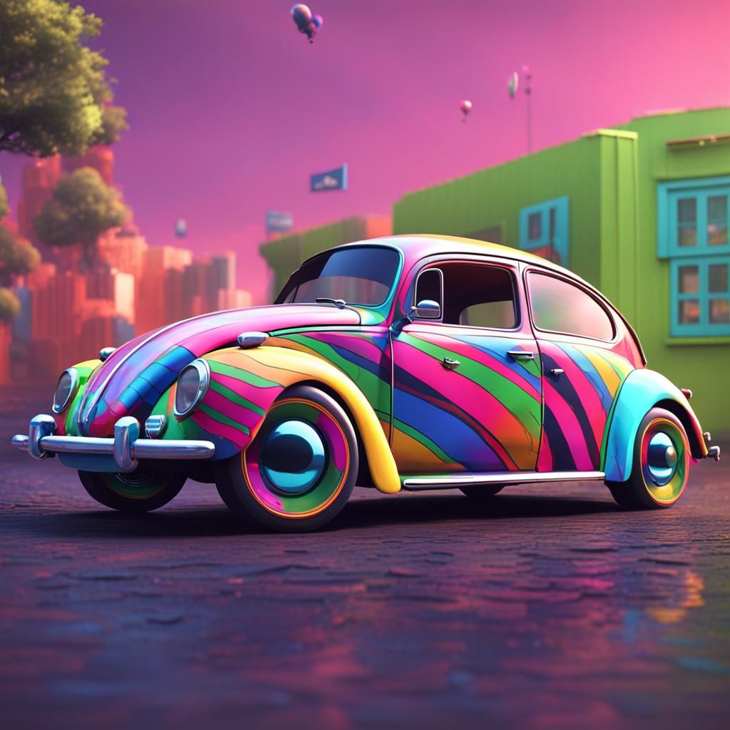 Colorful Funky Volkswagen Beetle, 3D Render