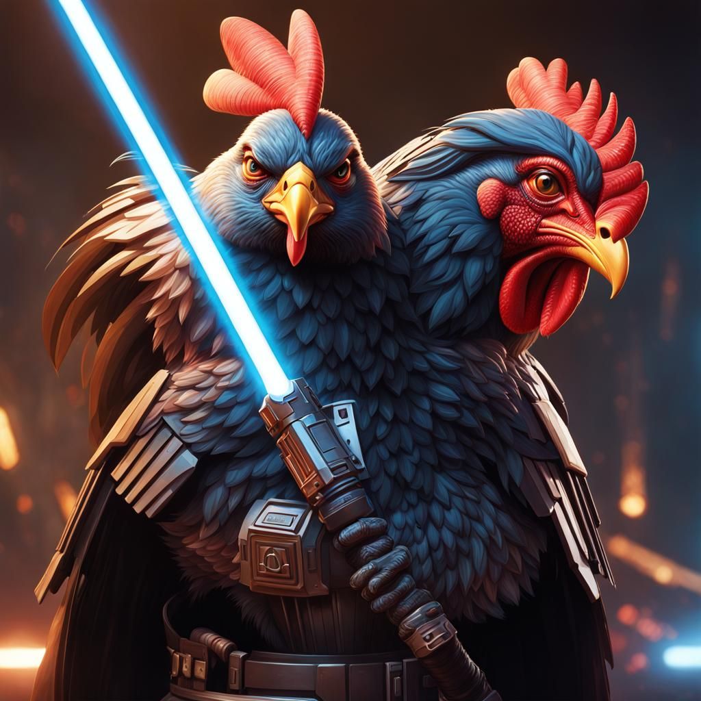 Chicken Army with Lightsabers: Detailed Digital Portrait
