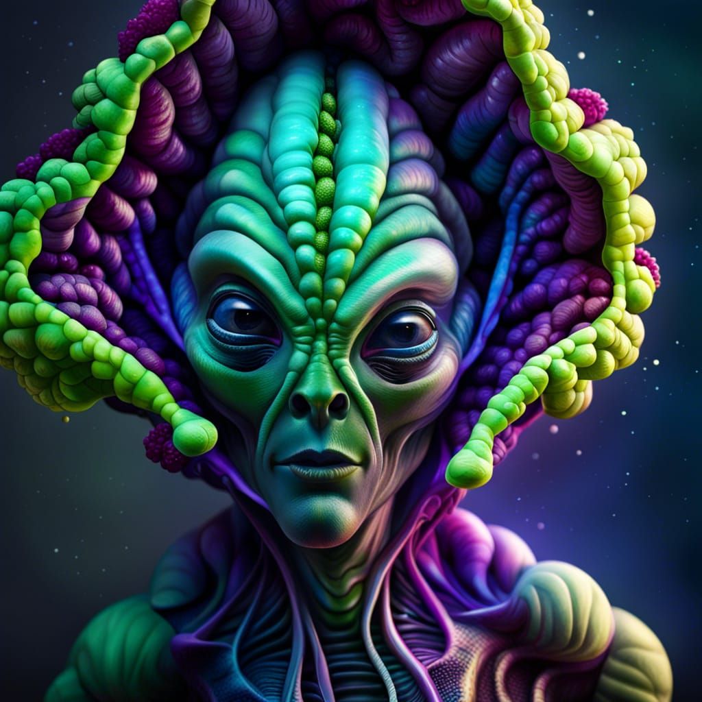 Hyperrealistic Alien with Cauliflower DNA in Splash Art Styl...