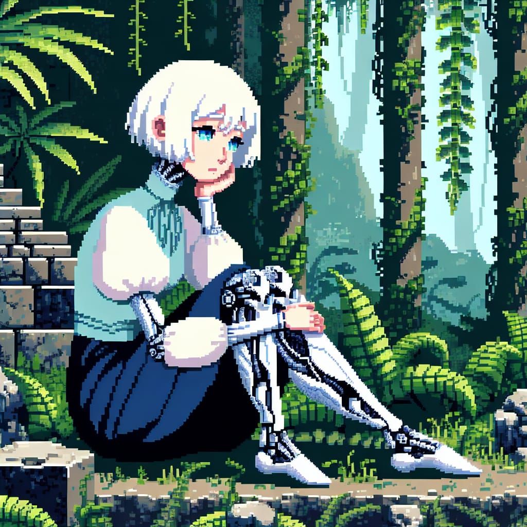 Albino Princess in Pixel Art Jungle Ruins