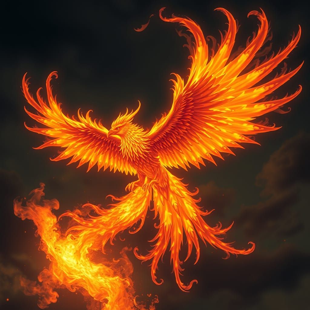 Majestic Phoenix Enflamed in Nocturnal Realism