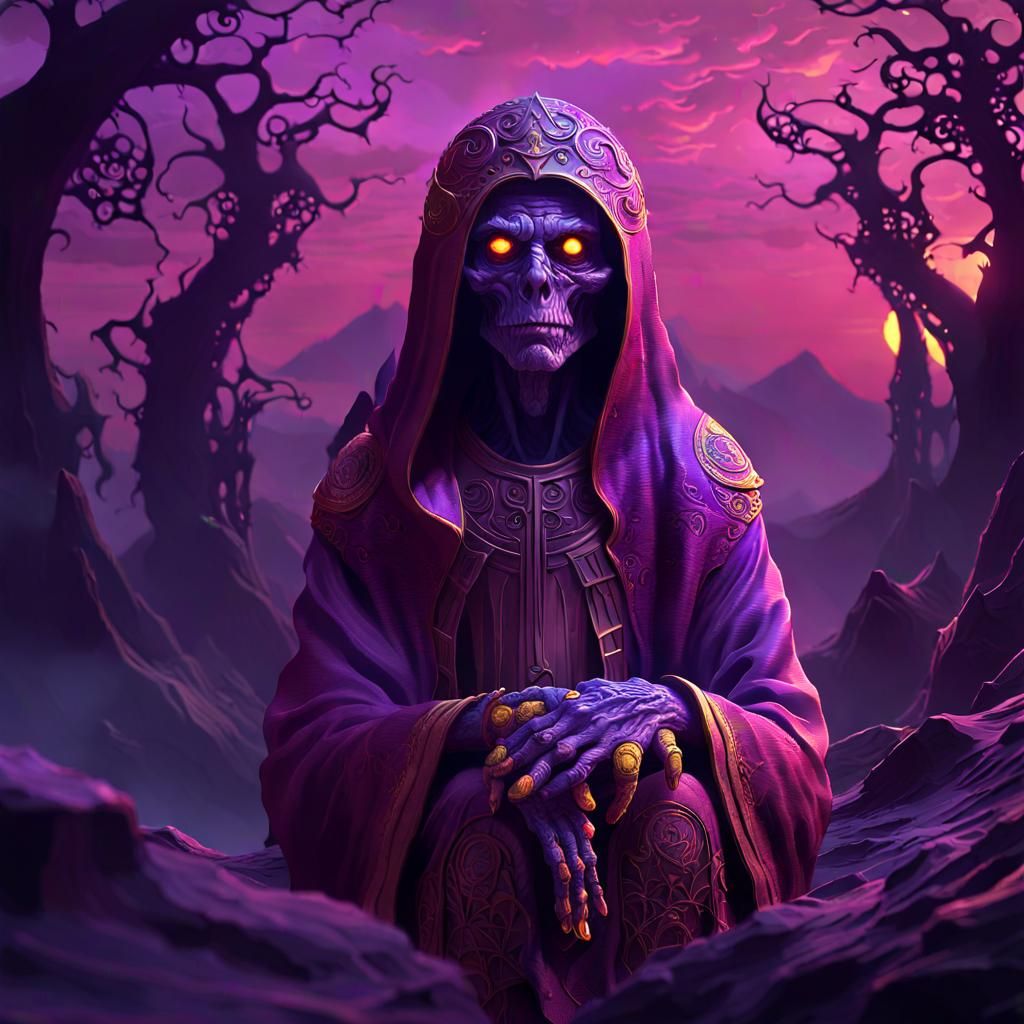 Menacing Prophet at Evil Sunrise: Dark Fantasy Concept Art