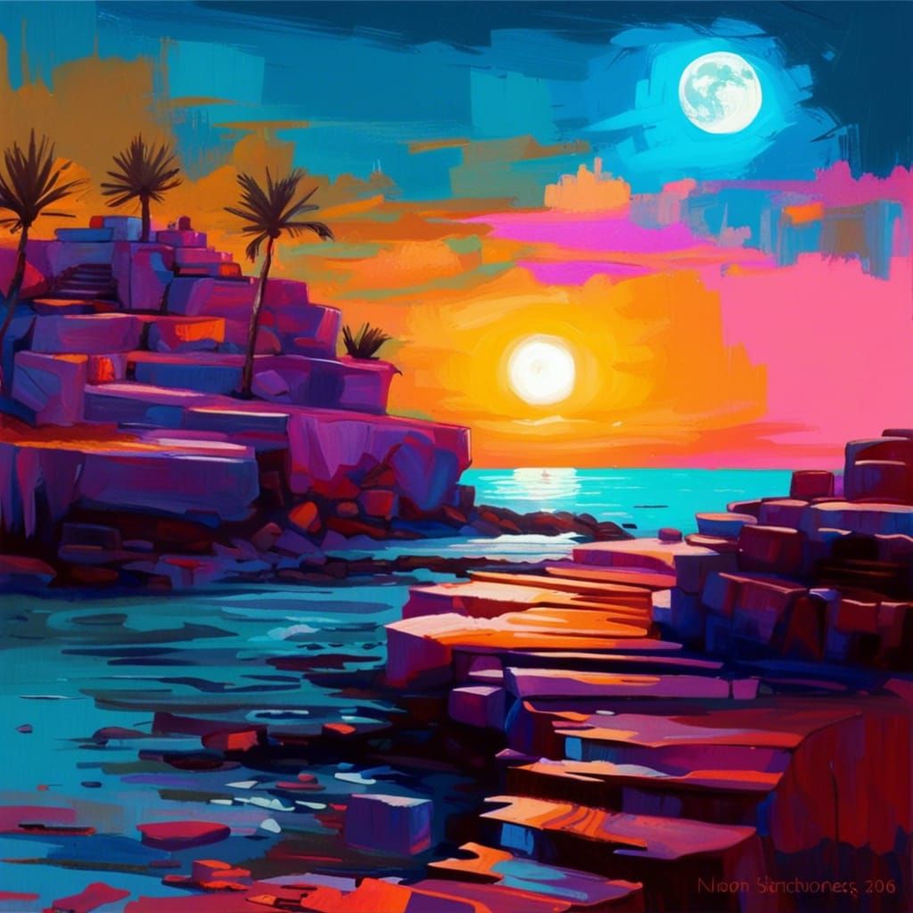 Impressionistic Moon Rising Over Broome, Australia