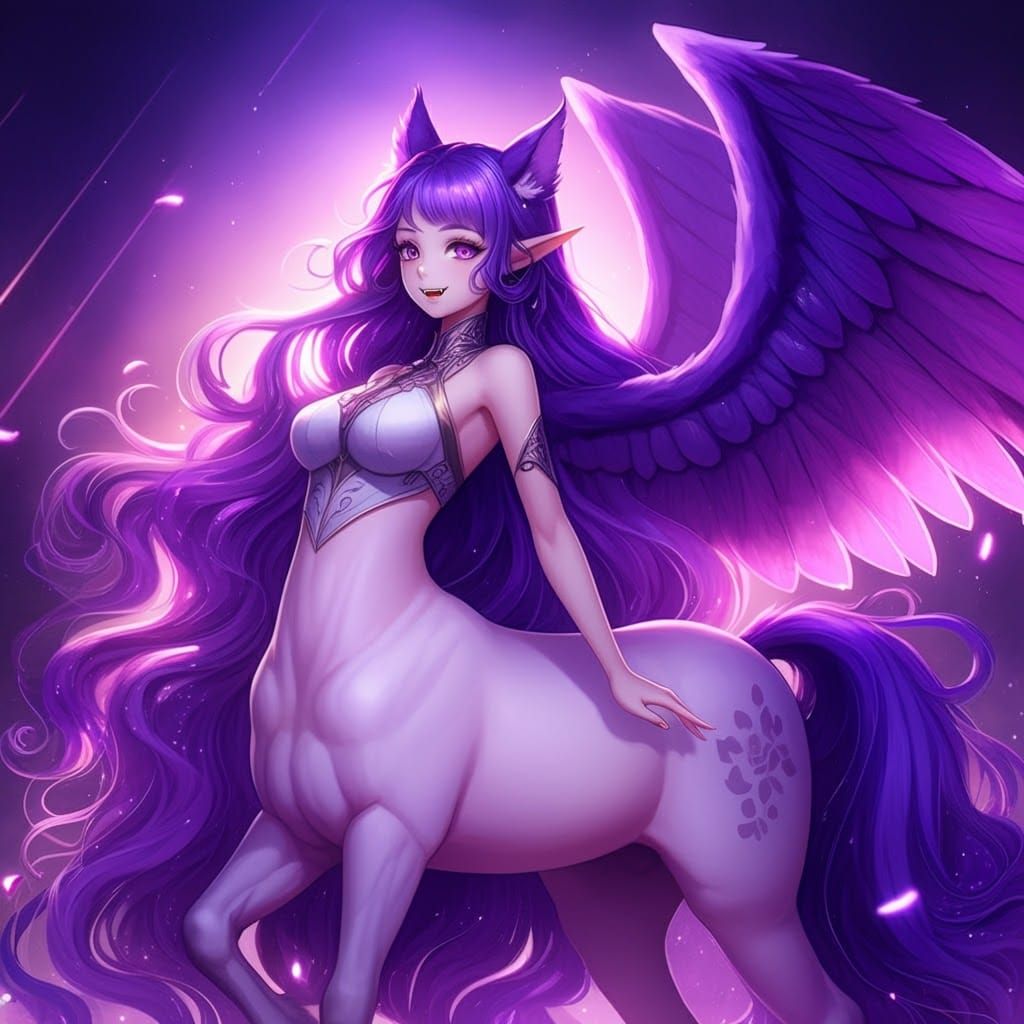Anime Centaur with Purple Hair and Wings
