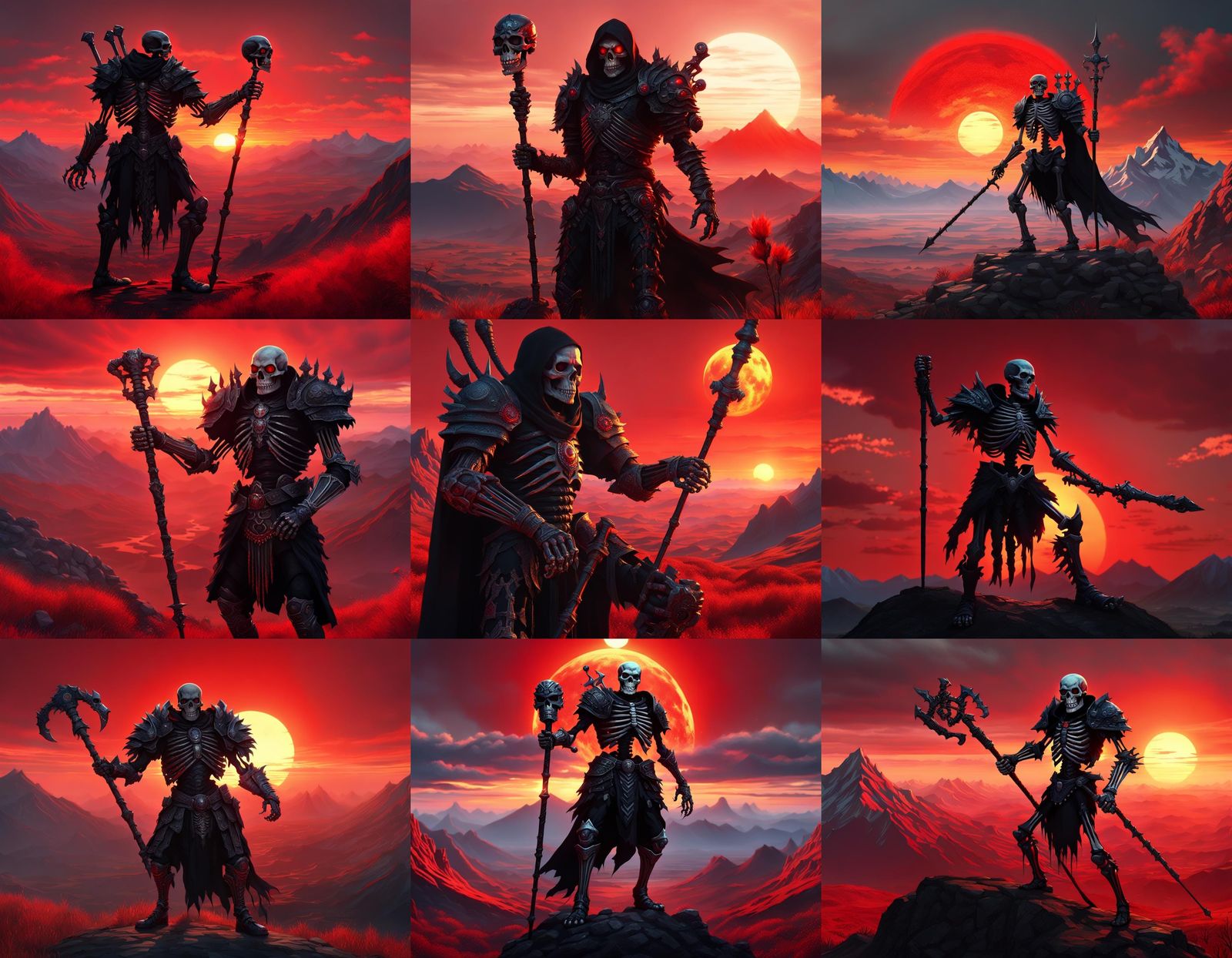 Black Armored Skeleton Arch-Lich with Setting Sun