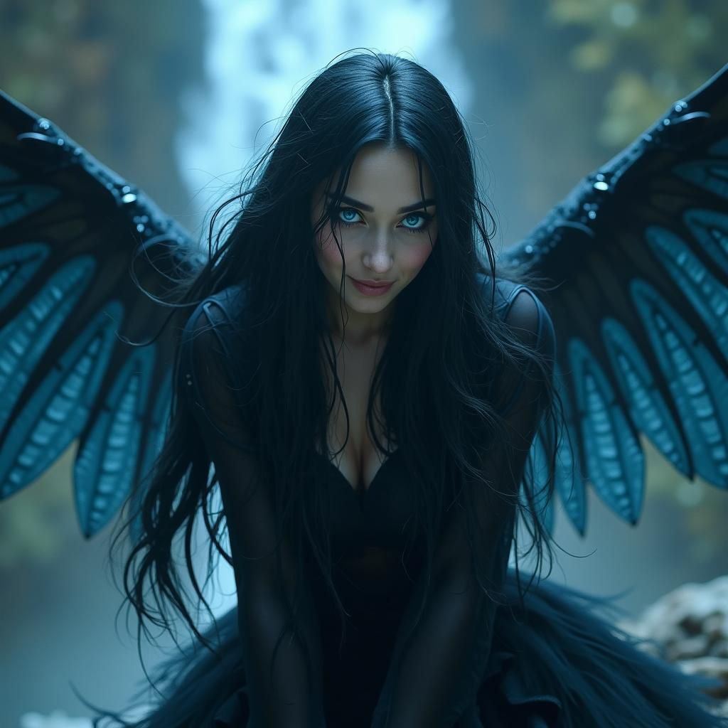 Dark Fairy Woman with Oceanic Eyes, Fantasy Art