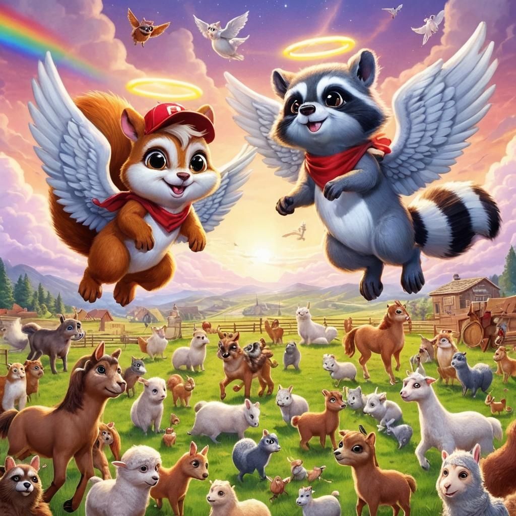 Guardian Angel Squirrel and Raccoon Cartoon