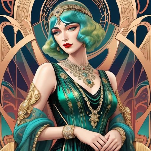 Glamorous Art Deco Burlesque Woman Illustration