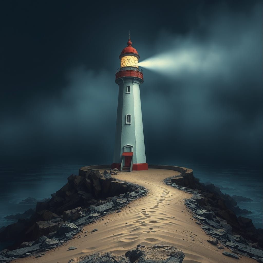 Lighthouse Pierces Fog in Detailed Matte Painting