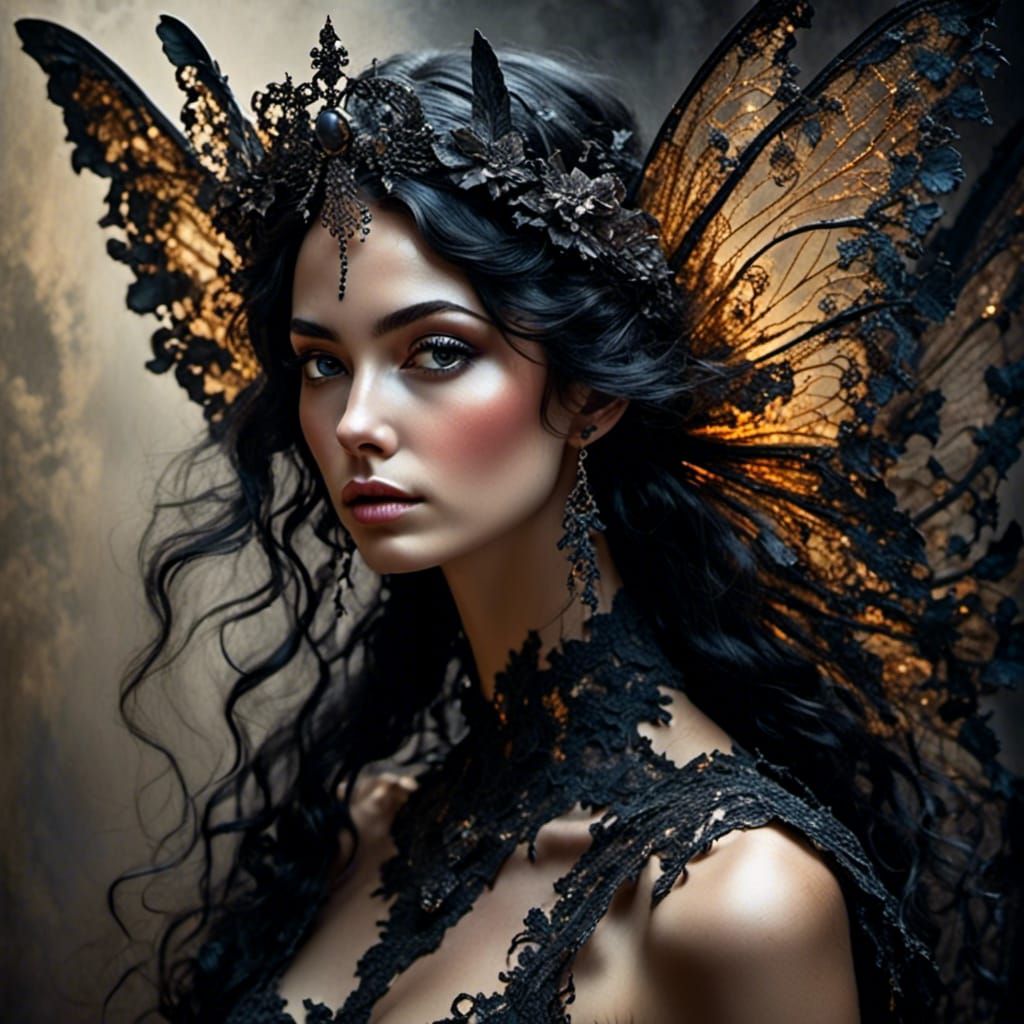 Ethereal Fairy Silhouette in Mixed Media Style