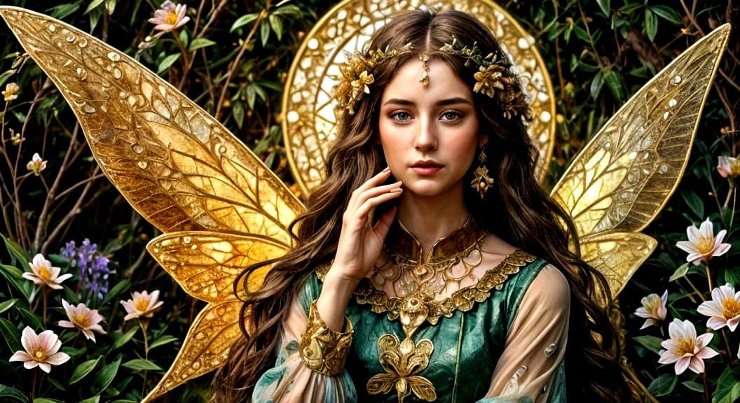 Whimsical Fairy Portrait in Jewel Tones with Floral Borders