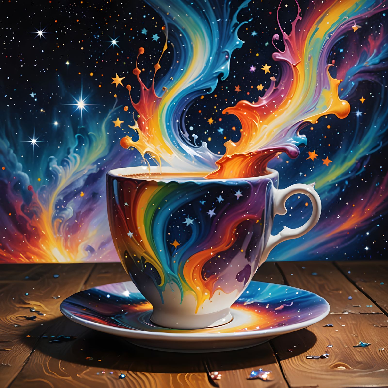 Cosmic Coffee Cup: A Surreal Liquid Lightscape