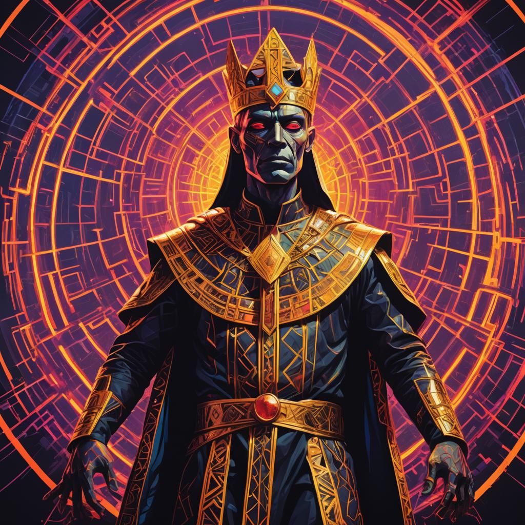 Powerful Pop Art Priest-King of Uruk in Neon Colors