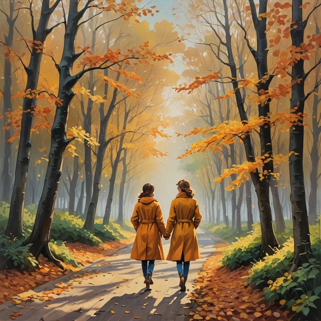 Autumnal Woman in Impressionistic Oil Painting