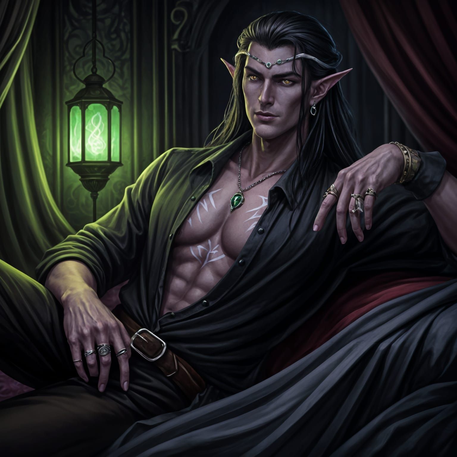 Drow Courtesan in Dark Baroque Elegance