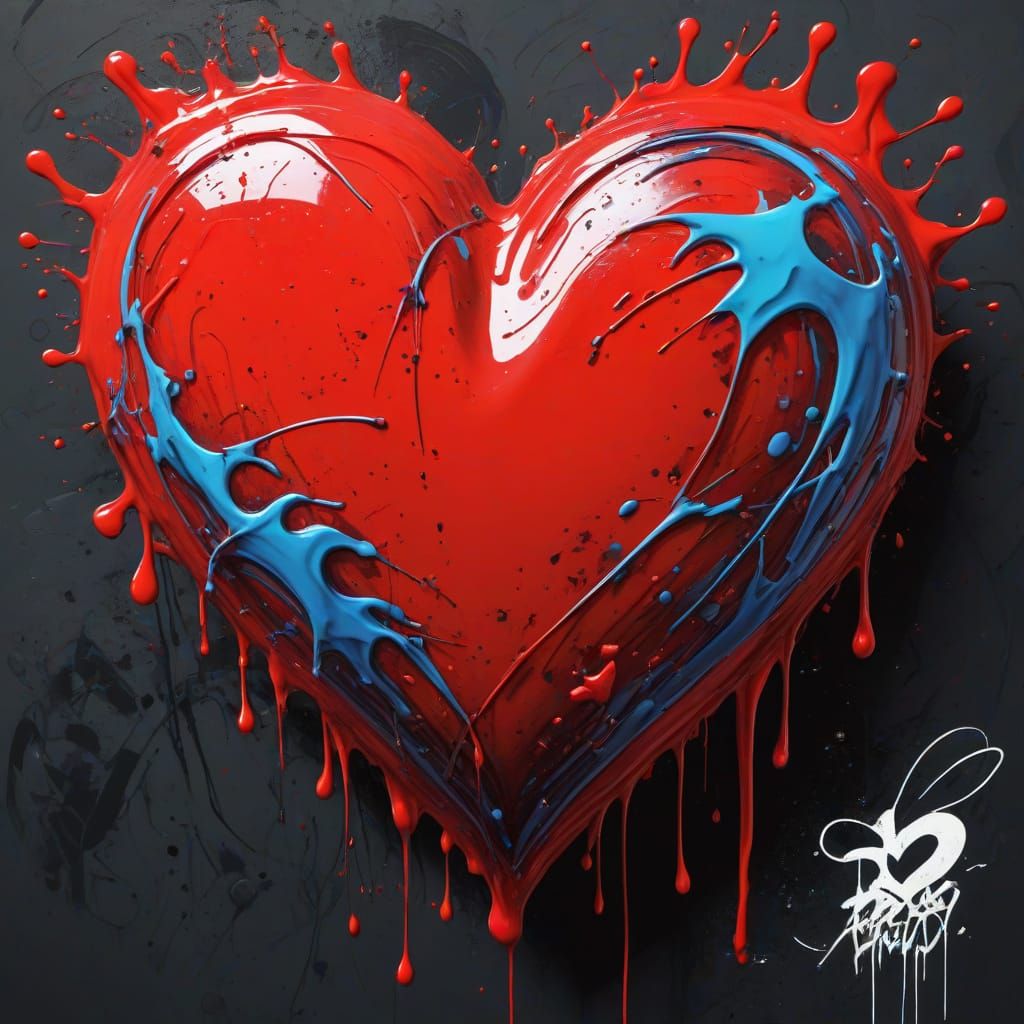 Vibrant Red Heart in Urban Graffiti Style