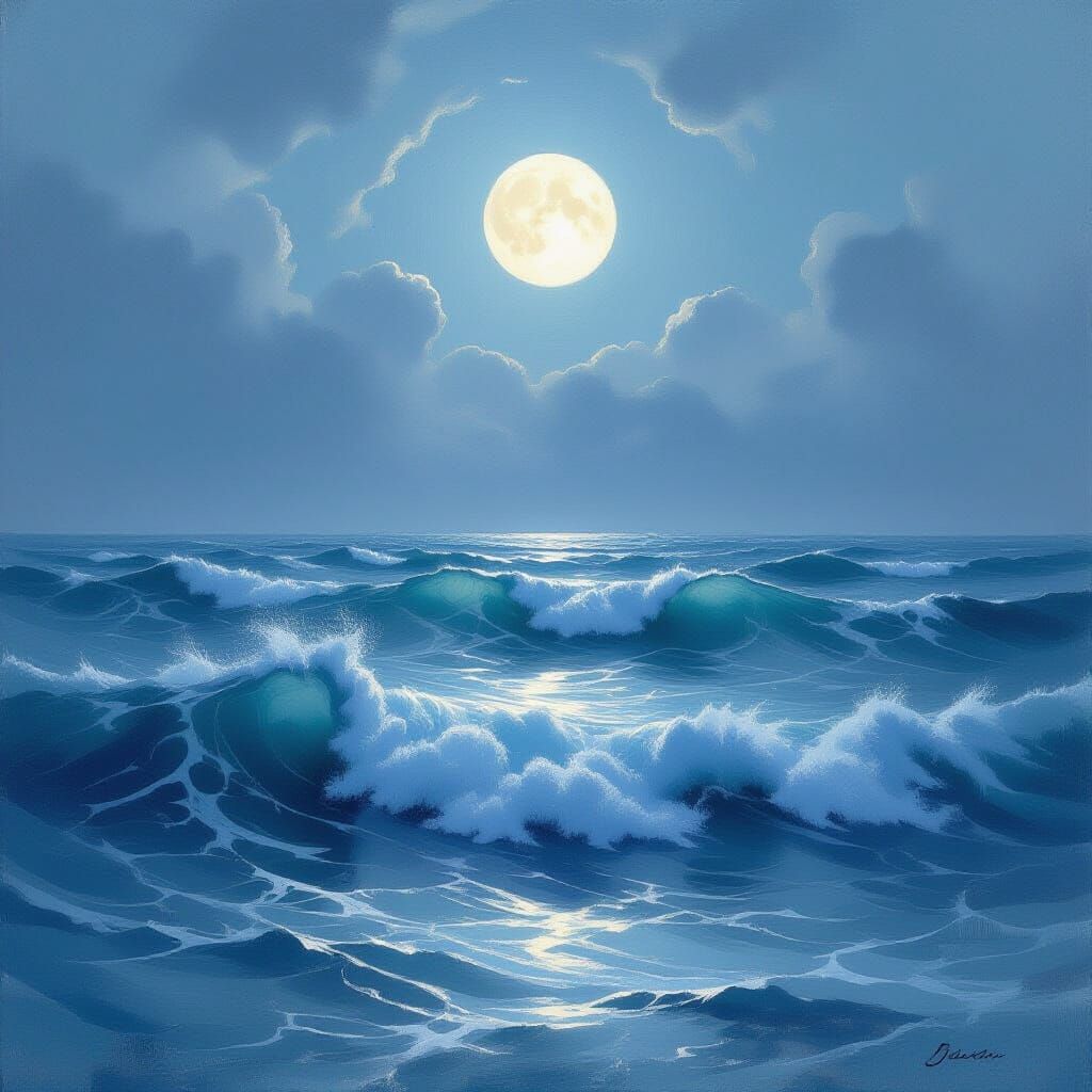 Ethereal Moonlit Ocean in Turner Style