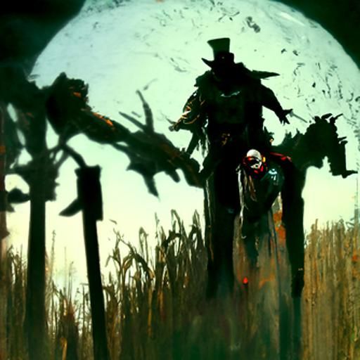Gory Scarecrow in Cornfield Under Full Moon