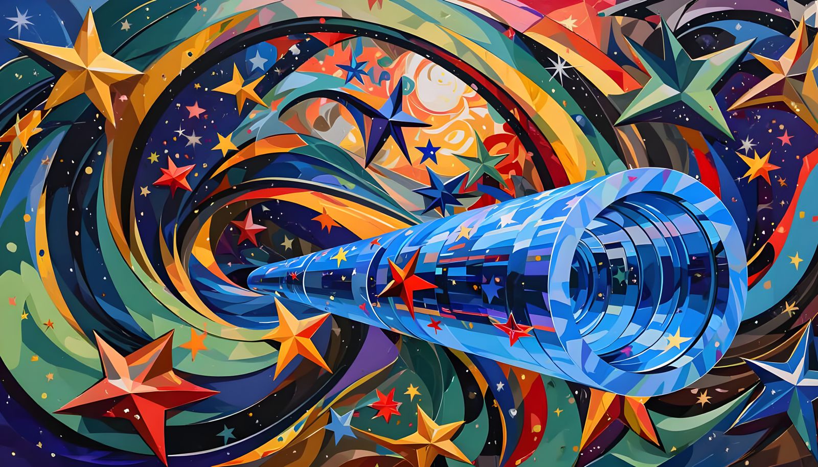 Surreal Chrome Cylinder in Impasto Cosmos