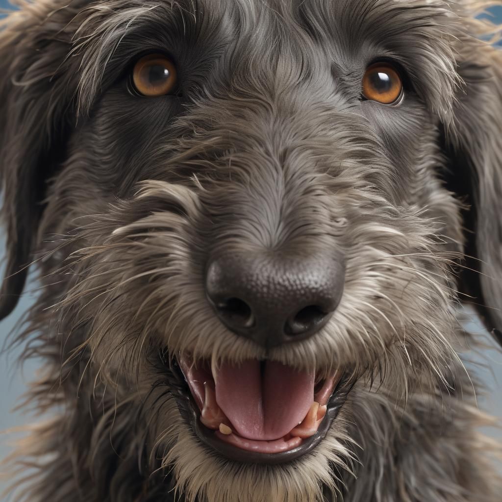 Playful Deerhound Puppy Smiling, Digital Matte Painting