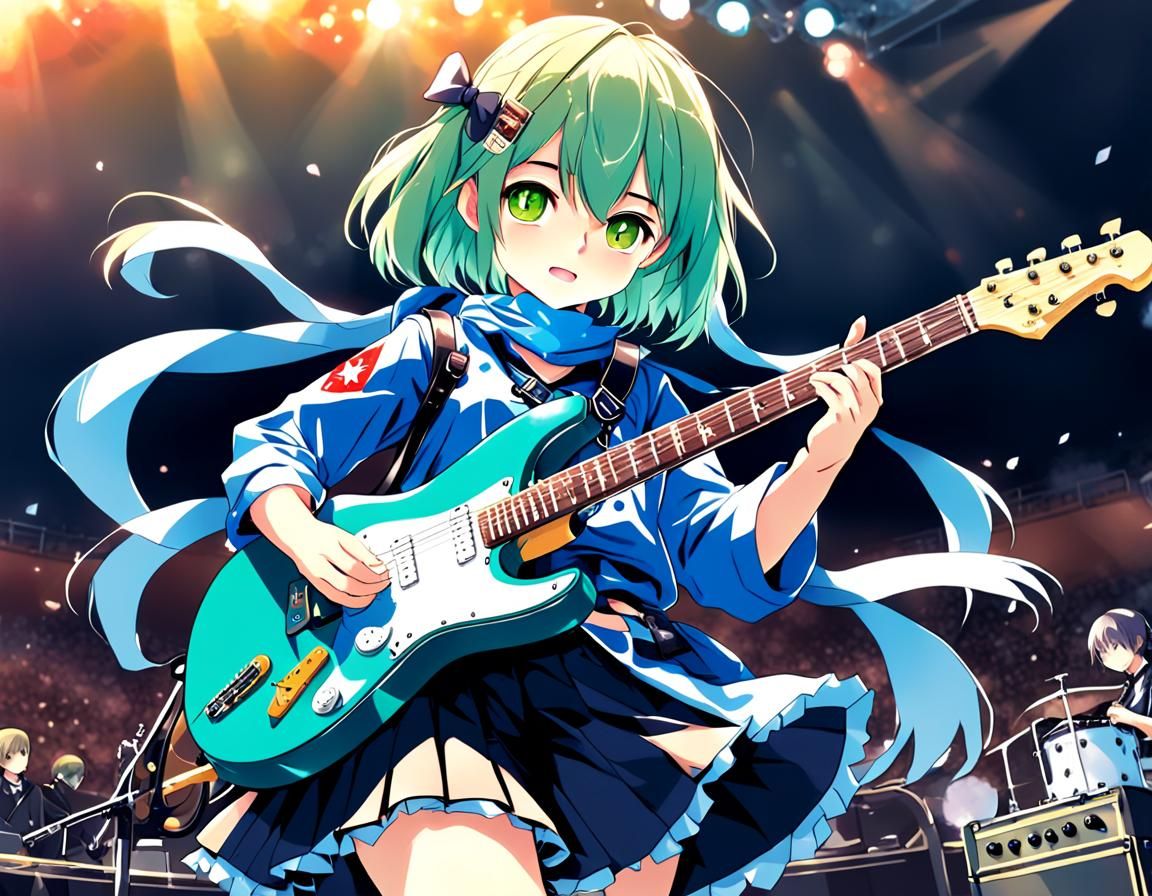 Anime Style Girl Playing Guitar