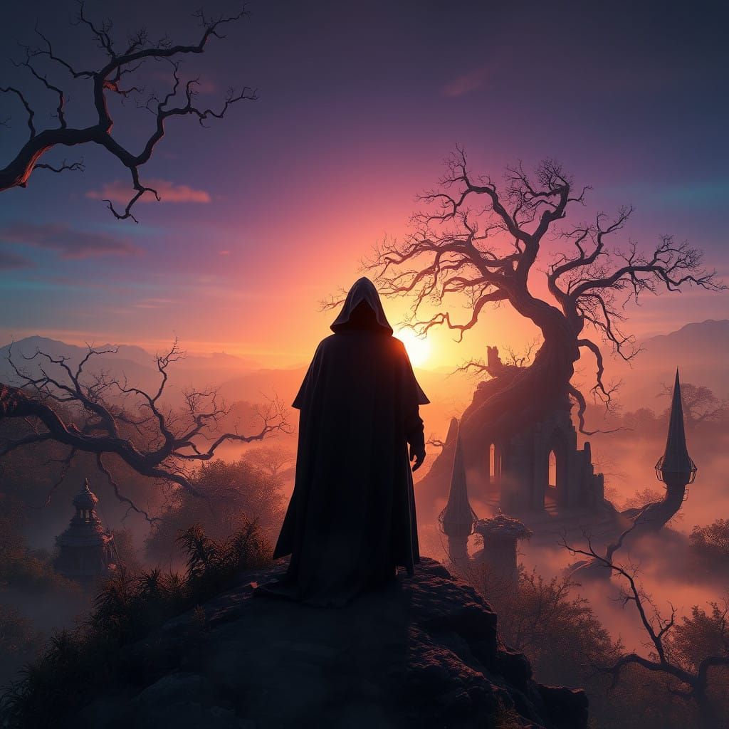 Mysterious Figure in Dreamlike Realm