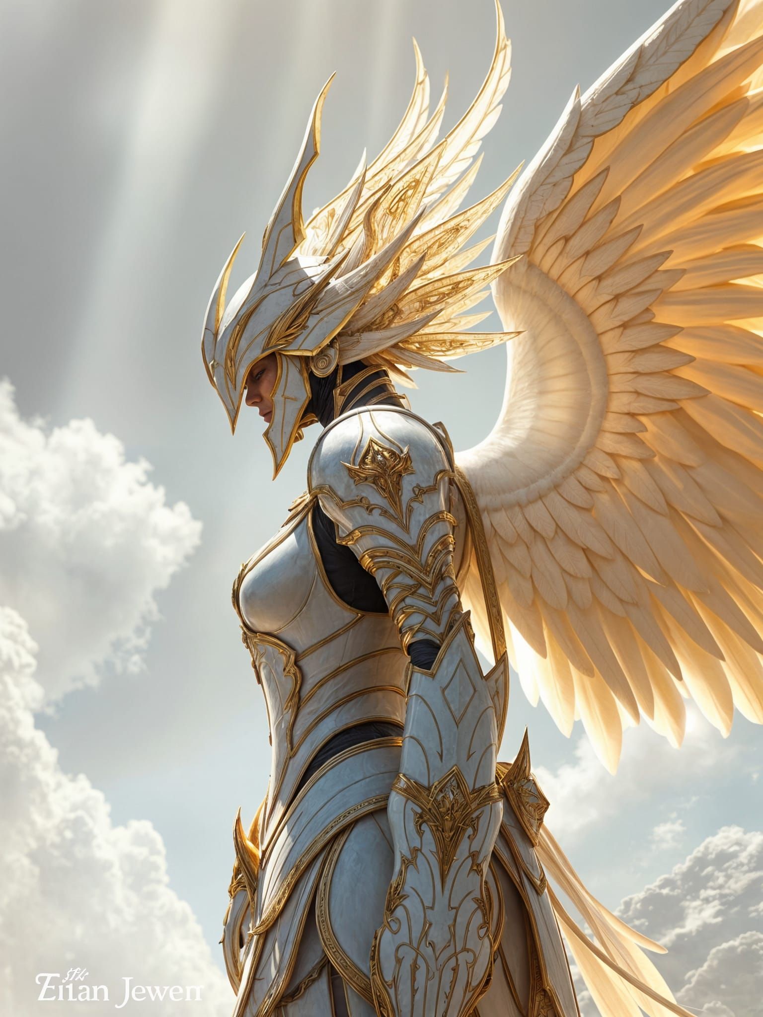 Angelic Mech Side Profile with Golden Trim