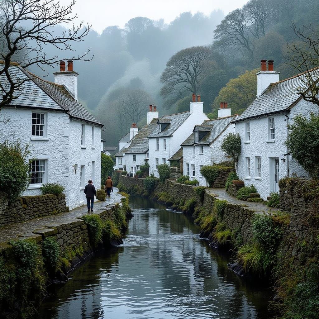 Whitewashed Cottages in a Dreamlike Cornish Valley