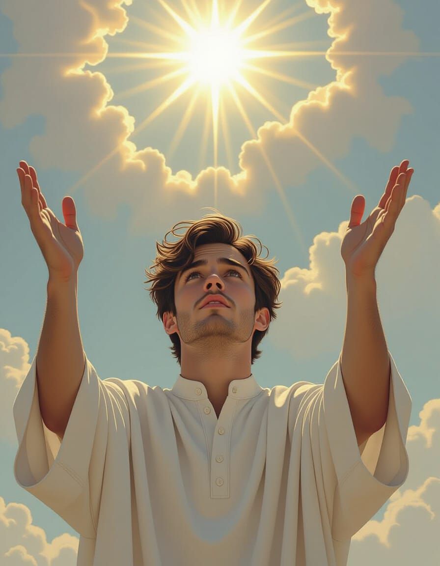 Devout Christian Man Bathed in Golden Light