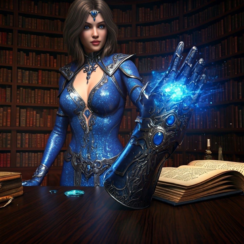 Feminine Wizard Casts Magic on a Glittery Gauntlet in a Vibr...